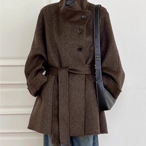 High-end brown short double-faced cashmere coat/wool jacket